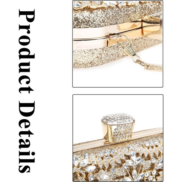 🆕Women Gold Sequin Rhinestone Glitter Evening Handbag Clutch Wedding Party - Picture 5 of 8